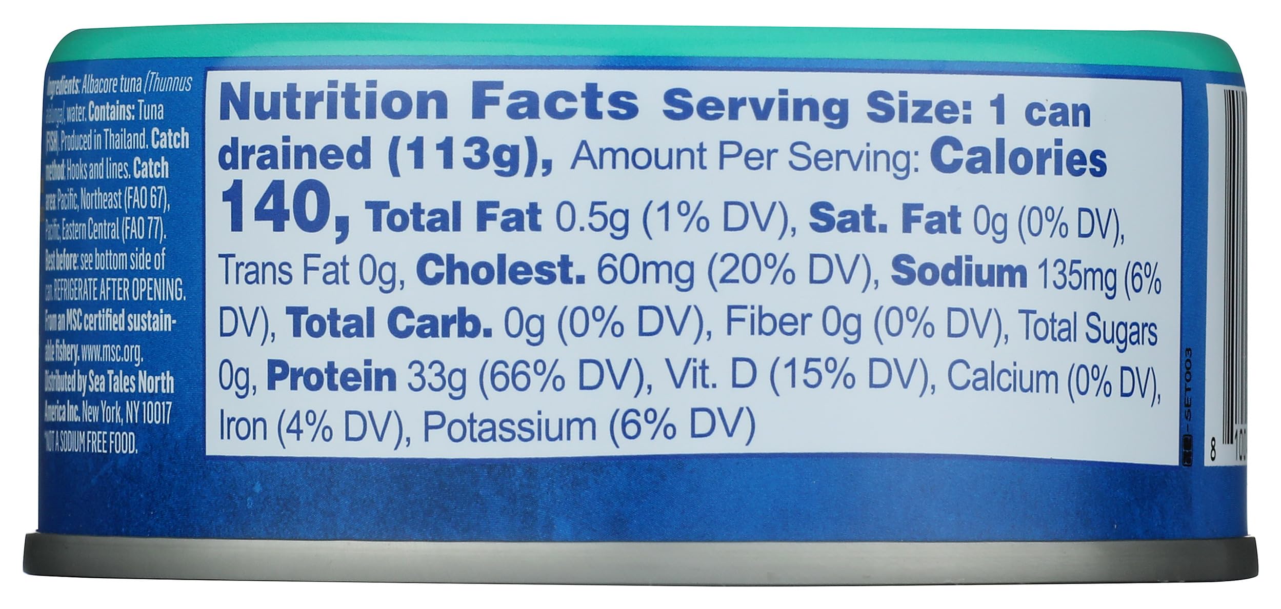 Sea Tales label close-up shows no added salt and Non-GMO certification.