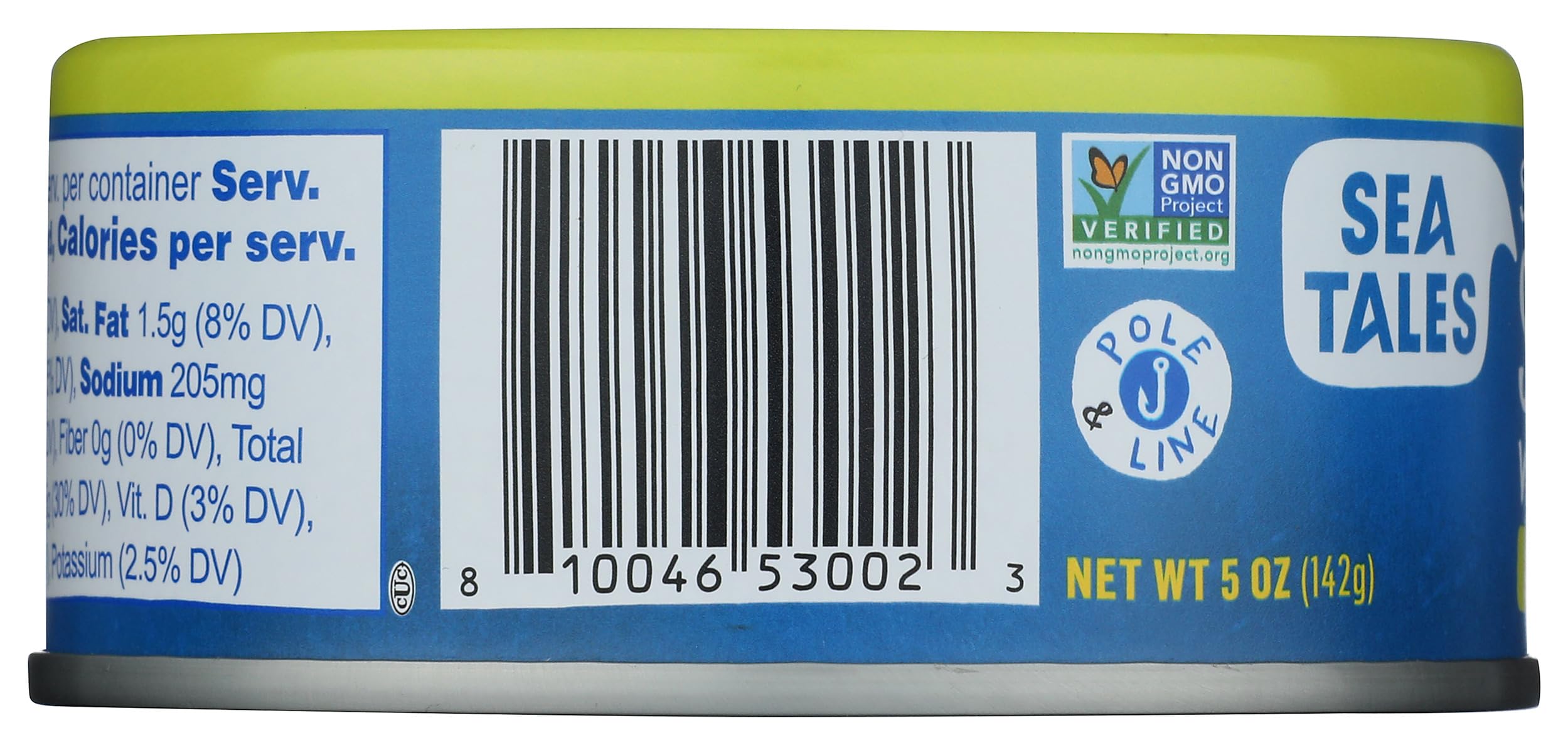 Sea Tales pantry-ready can, glossy olive oil layer for culinary versatility