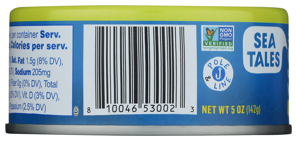 Sea Tales pantry-ready can, glossy olive oil layer for culinary versatility