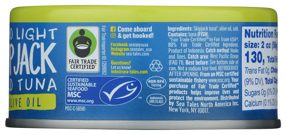 Sea Tales tuna in olive oil open can image, convenient protein for lunches