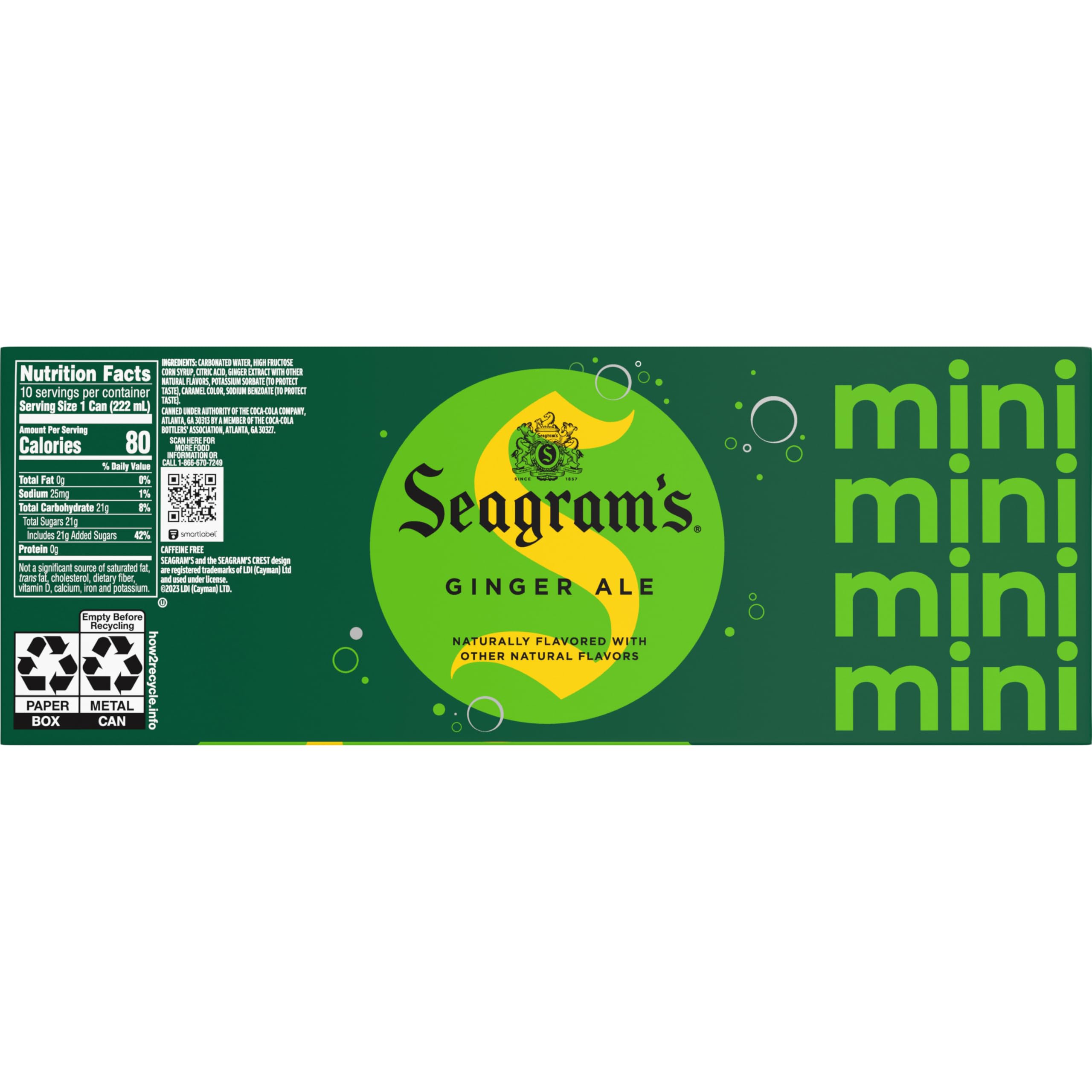 Seagram's Ginger Ale label on bottle, signaling caffeine-free refreshment.