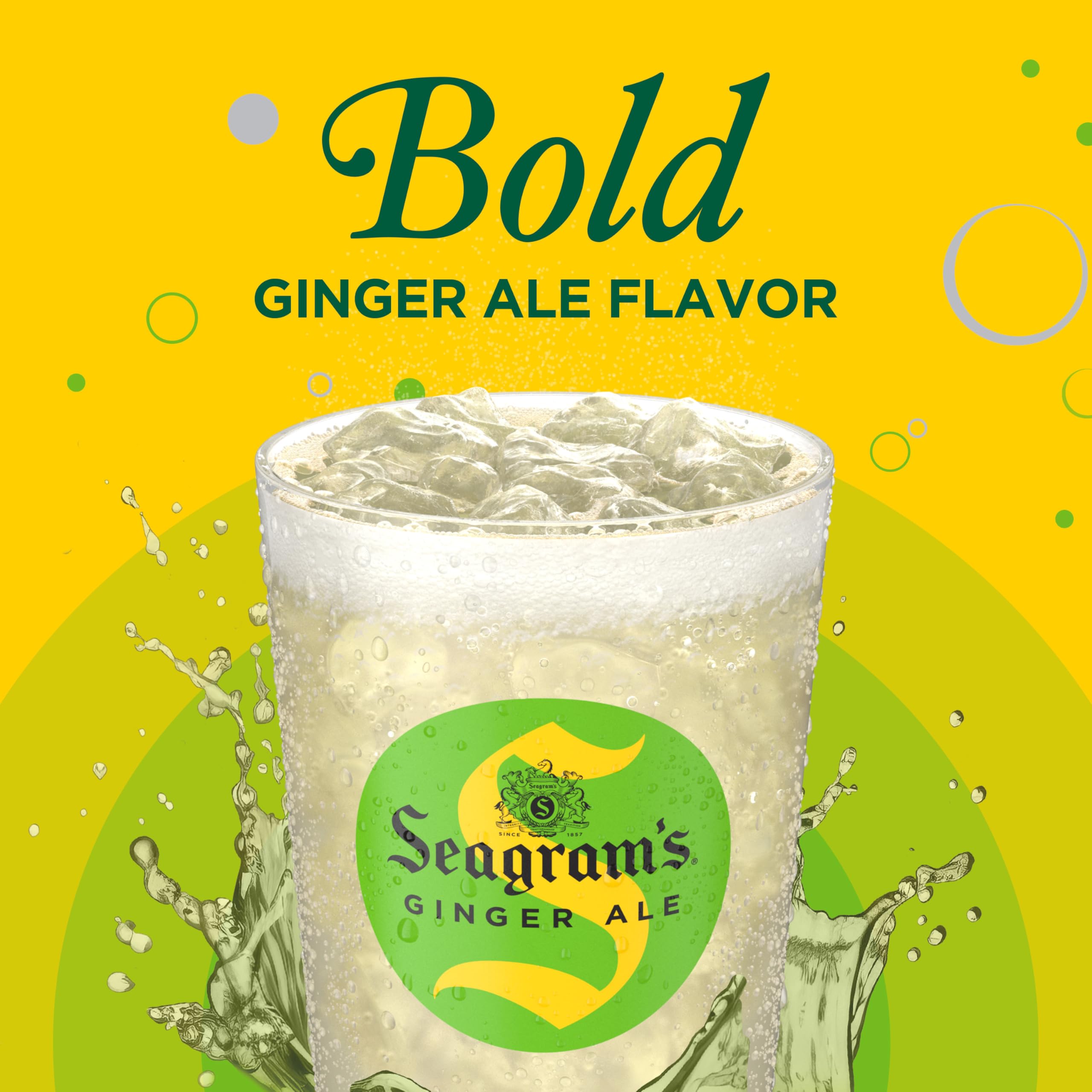 Seagram's Ginger Ale label close-up highlighting natural flavors and caffeine-free promise.