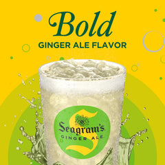 Seagram's Ginger Ale label close-up highlighting natural flavors and caffeine-free promise.