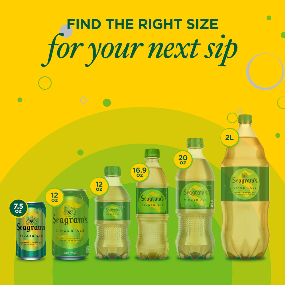 Seagram's Ginger Ale 7.5 oz pack on shelf, ready for gatherings.