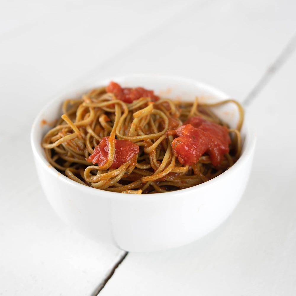Nutrition label for Seapoint Farms Edamame Spaghetti emphasizes protein and fiber content