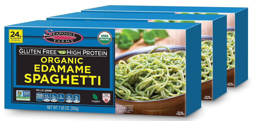 Seapoint Farms Edamame Spaghetti packaging shows a simple gluten-free ingredient for clean meals