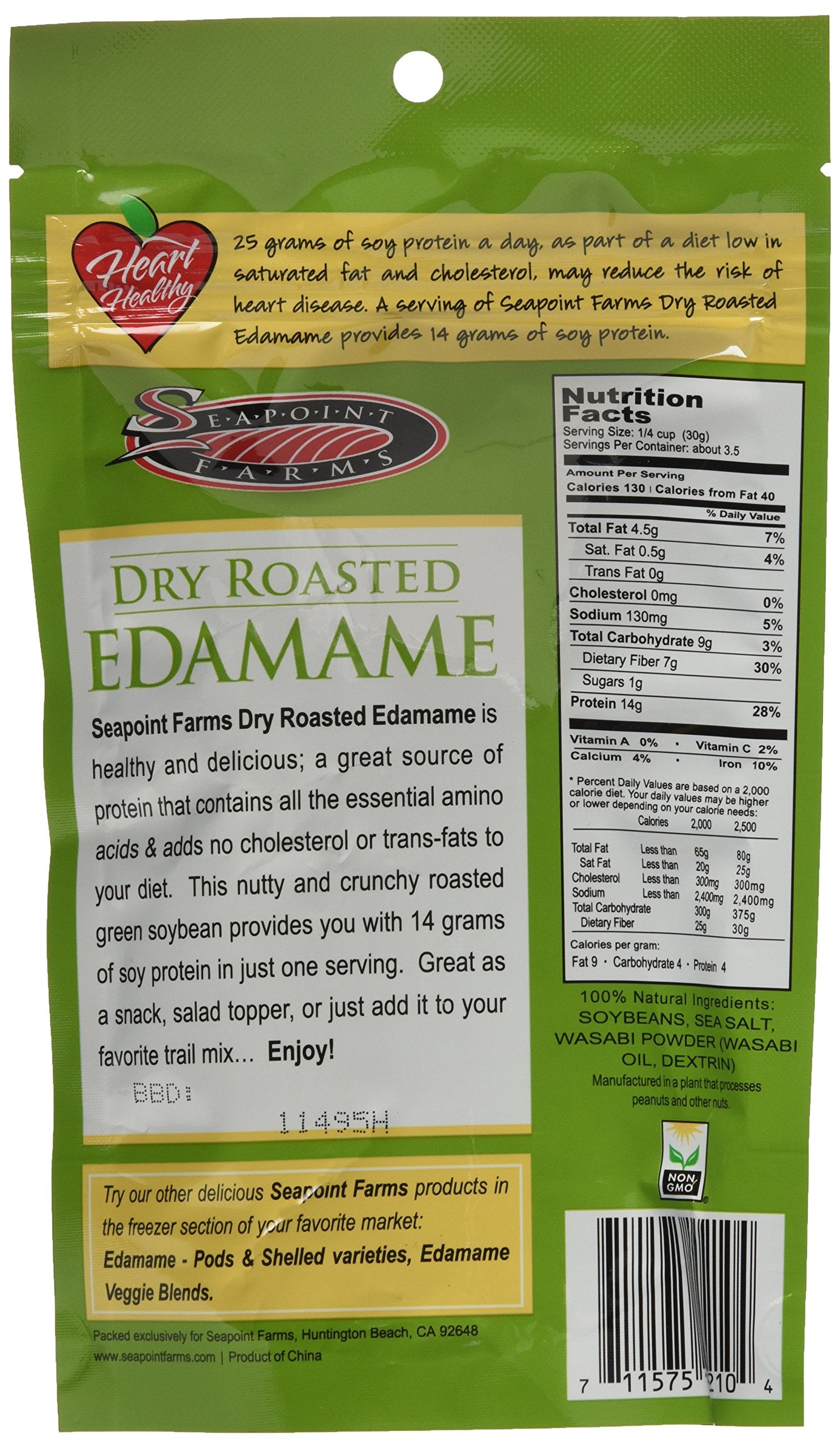 Seapoint Farms edamame wasabi dry roasted pack-3 bags, convenient for meal prep.