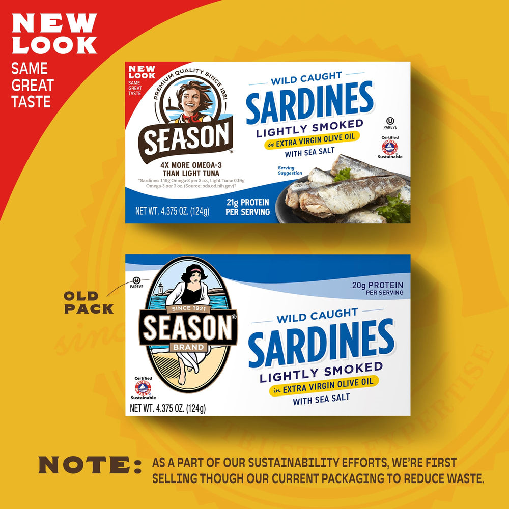 Season Sardines bone-in fillets emphasize calcium-rich nutrition and bite.