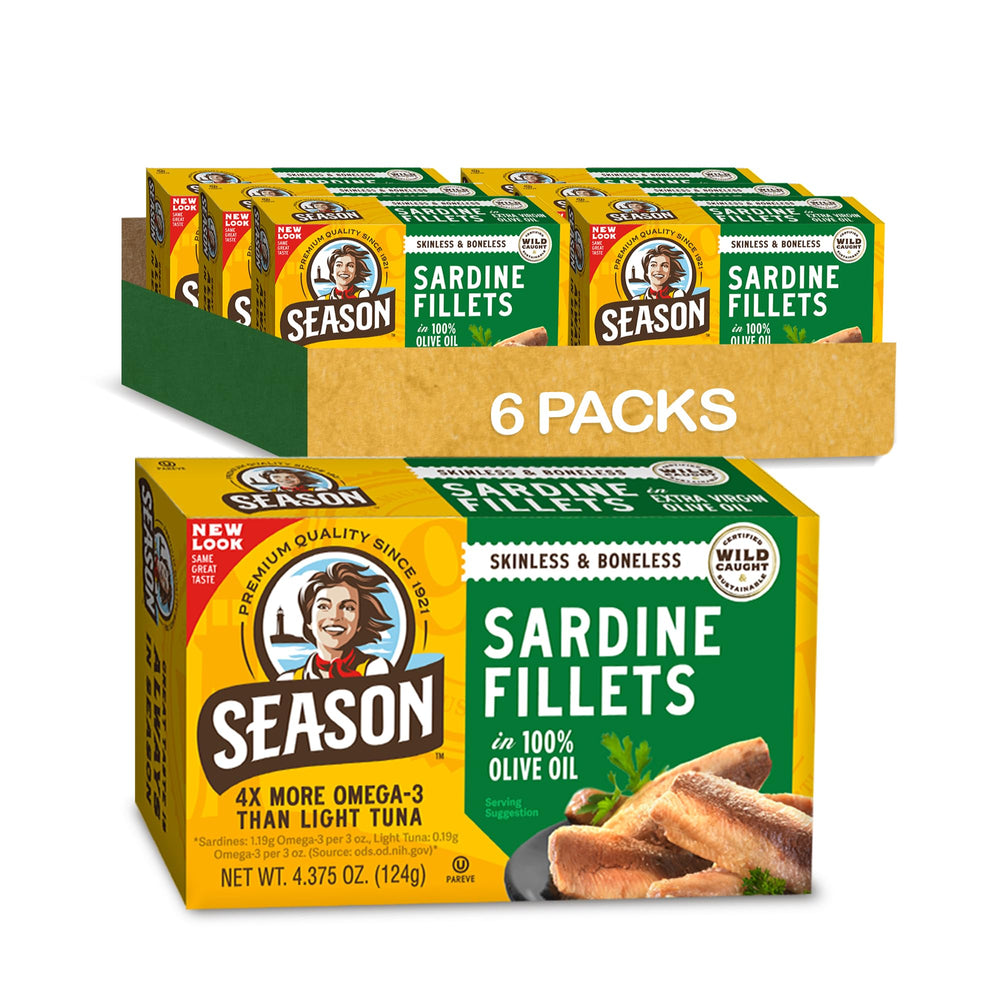 SEASON Sardines in Olive Oil can — rich olive oil flavor and omega-3 benefits.
