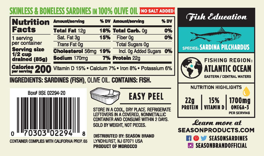 SEASON Sardines skinless-boneless can — convenient texture for easy meals.