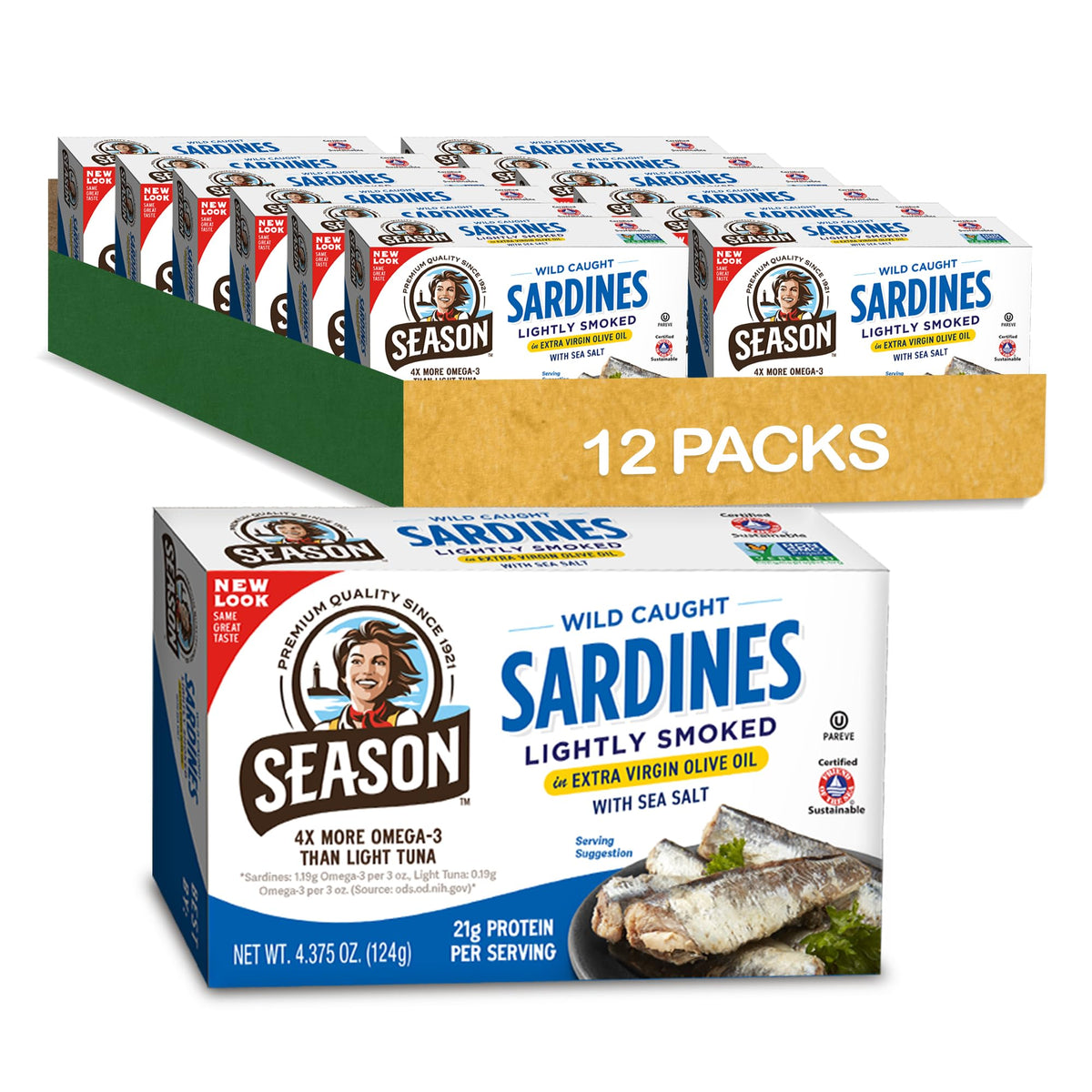 Season Sardines tin in olive oil shows wild-caught quality and premium flavor.