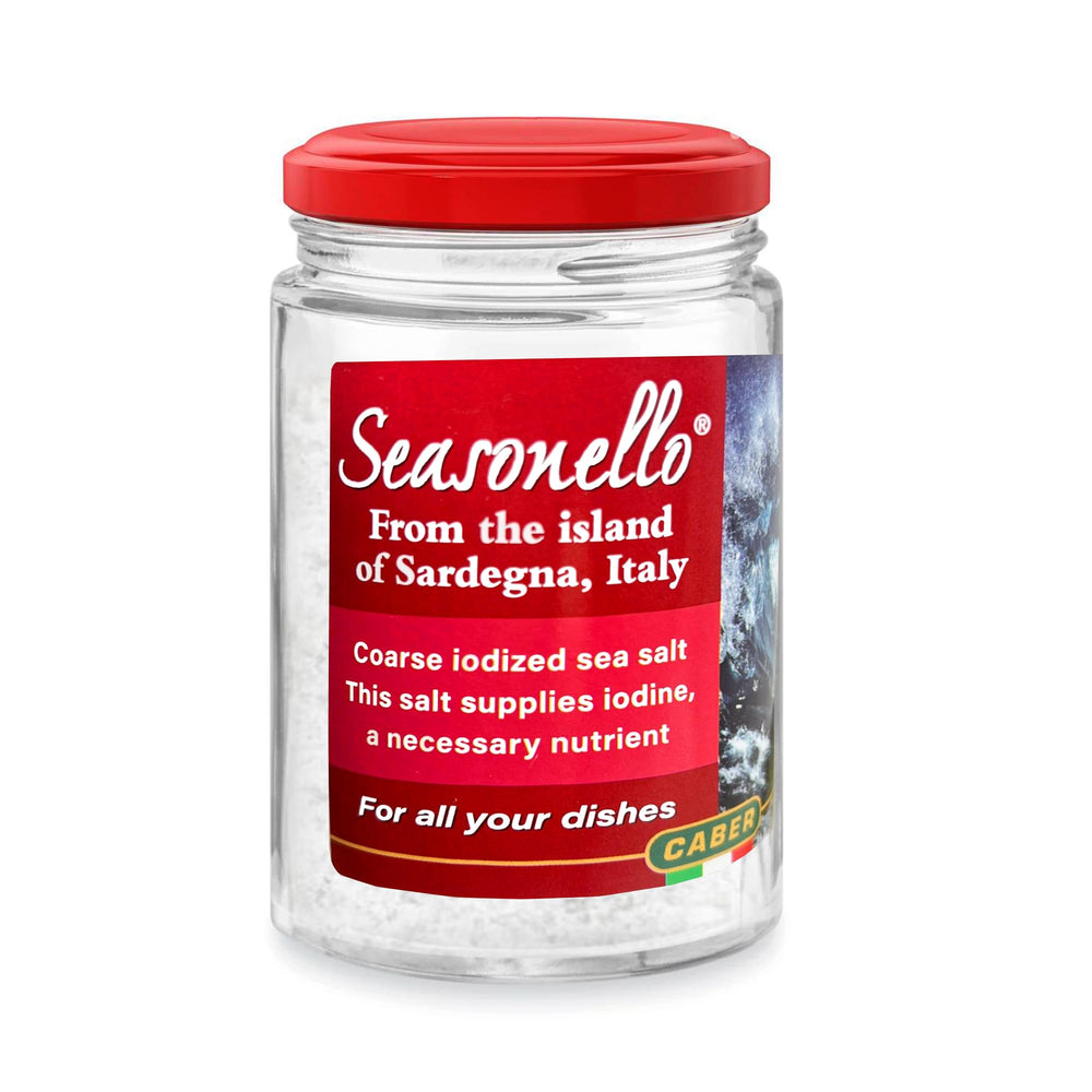 Seasonello coarse sea salt with iodine in a glass jar for everyday seasoning