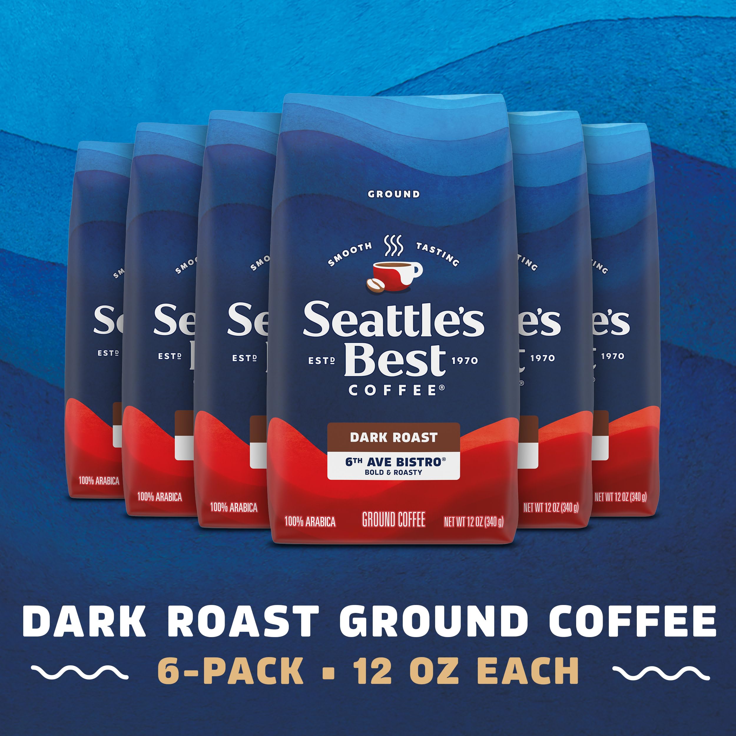 Seattle's Best Coffee 6th Ave Bistro packaging closeup shows updated look.