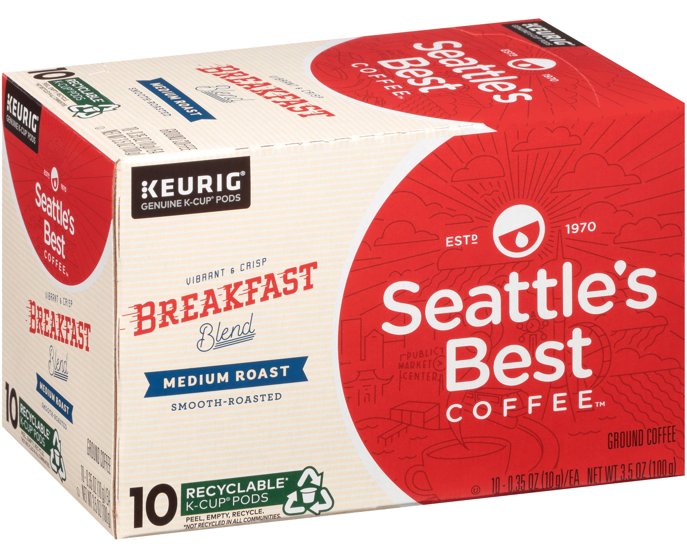 Seattle's Best Breakfast Blend brewed cup with steam for a smooth start.