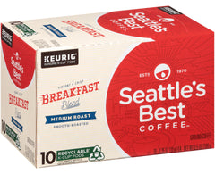 Seattle's Best Breakfast Blend brewed cup with steam for a smooth start.