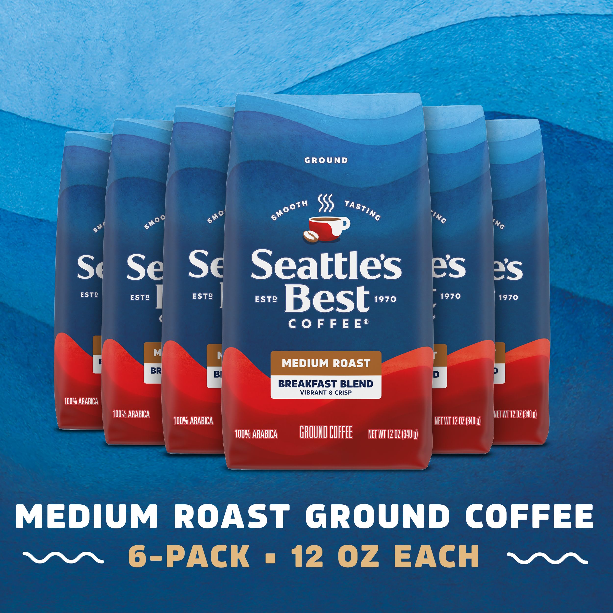 Seattle's Best Coffee Breakfast Blend ground coffee bags ready for everyday brewing