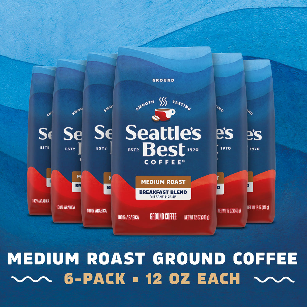Seattle's Best Coffee Breakfast Blend ground coffee bags ready for everyday brewing