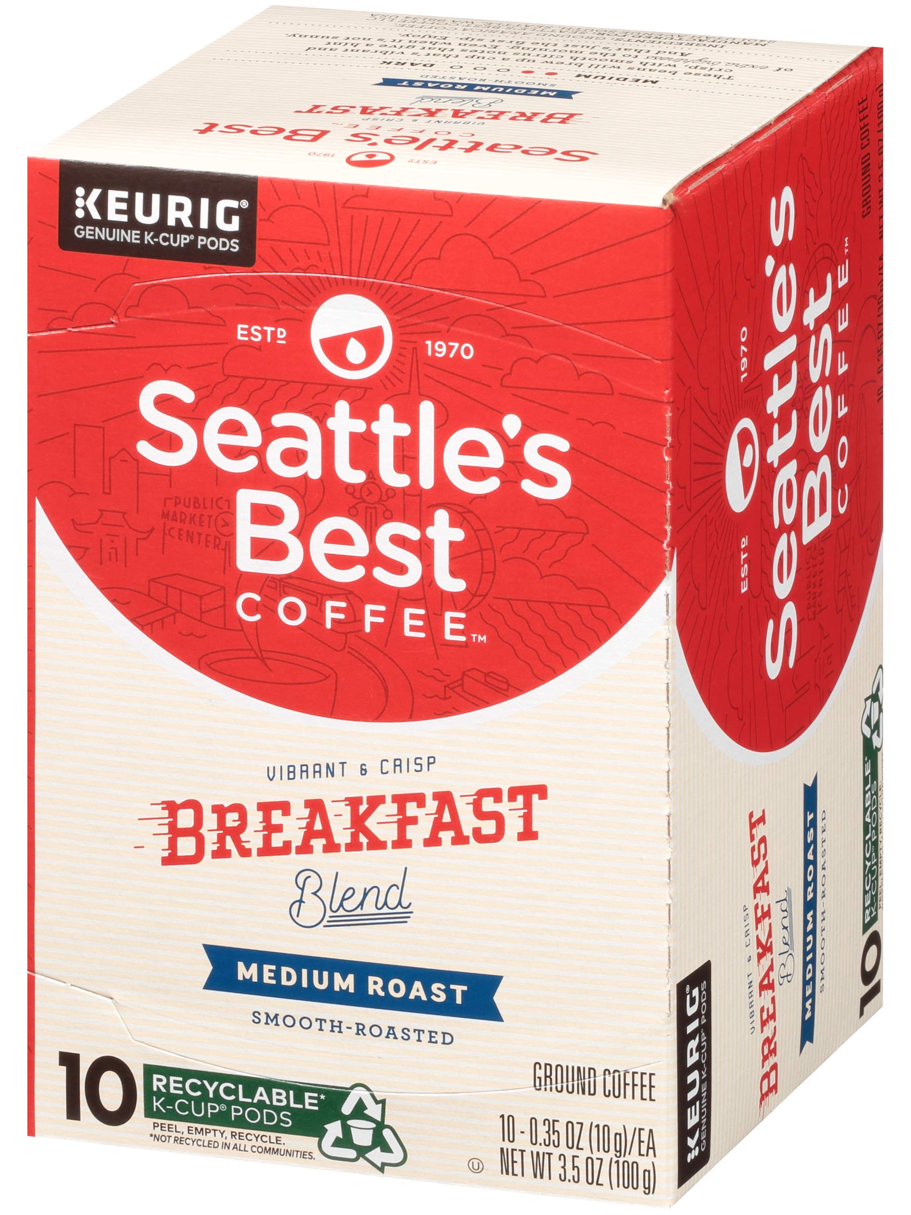 Seattle's Best Breakfast Blend K-Cup pods fit Keurig machines for fast mornings.