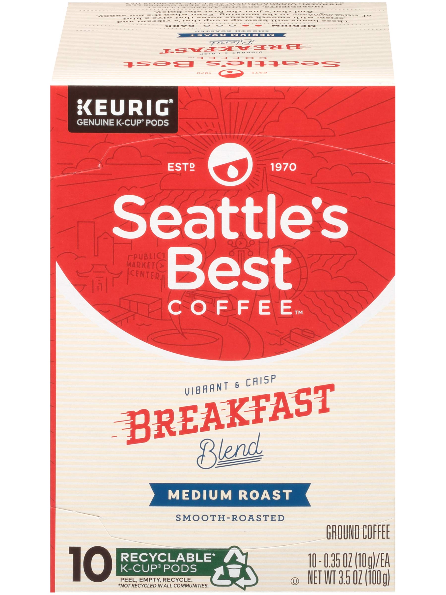 Seattle's Best Breakfast Blend label highlights medium roast.