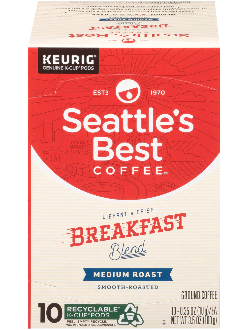 Seattle's Best Breakfast Blend label highlights medium roast.