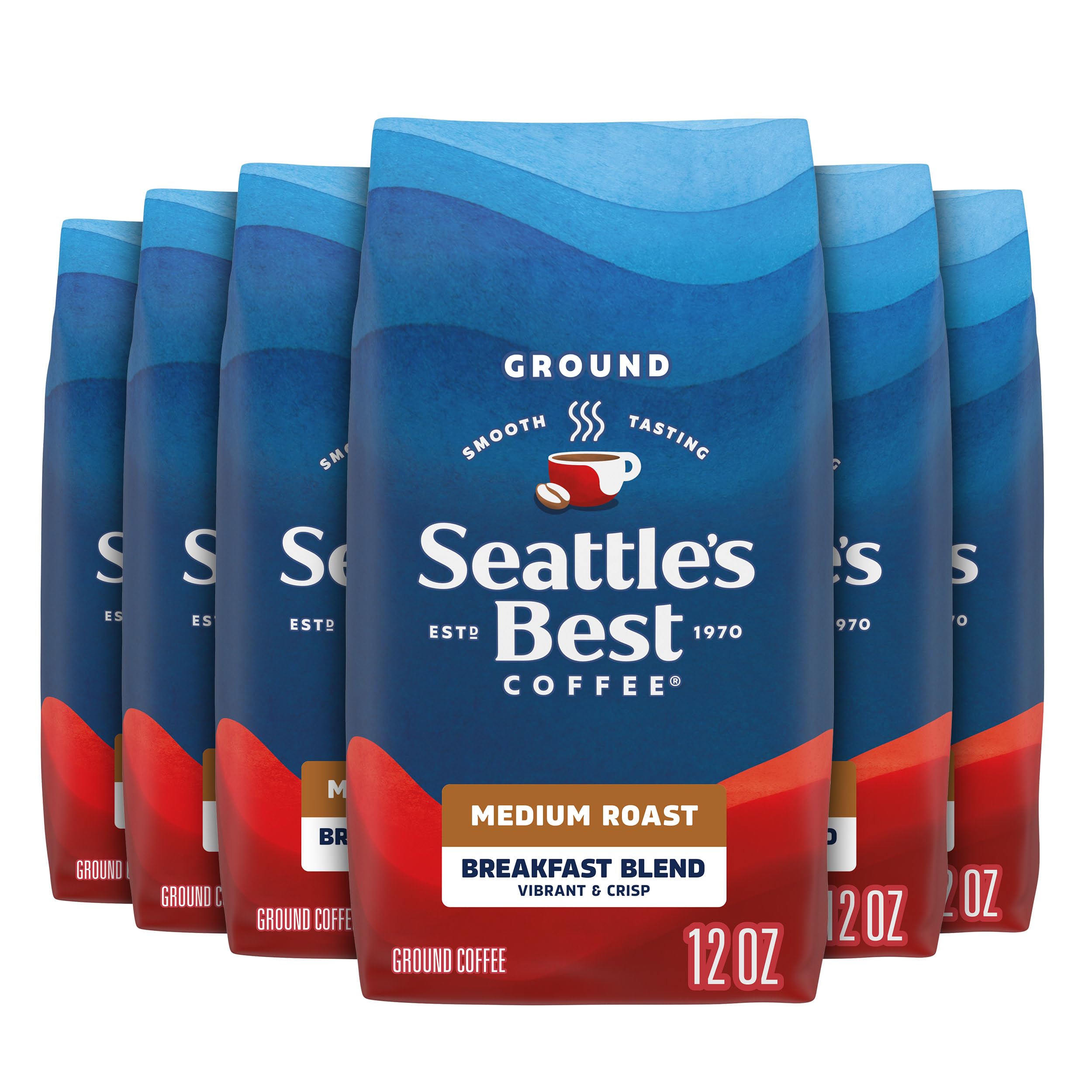 Seattle's Best Coffee Breakfast Blend six-pack bags on display for morning ritual
