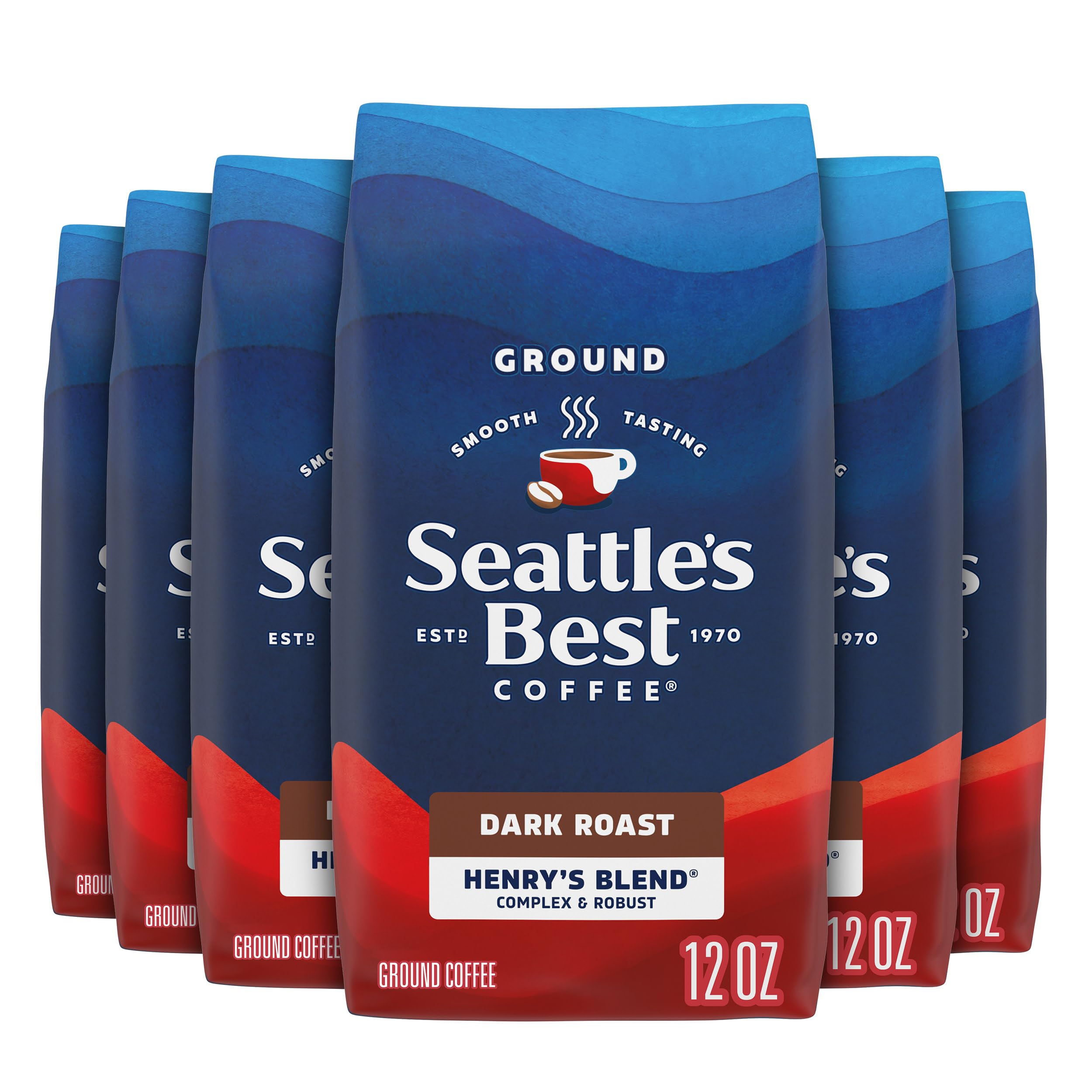 Seattle's Best Coffee Henry's Blend dark roast pack 6x12oz for bold mornings.