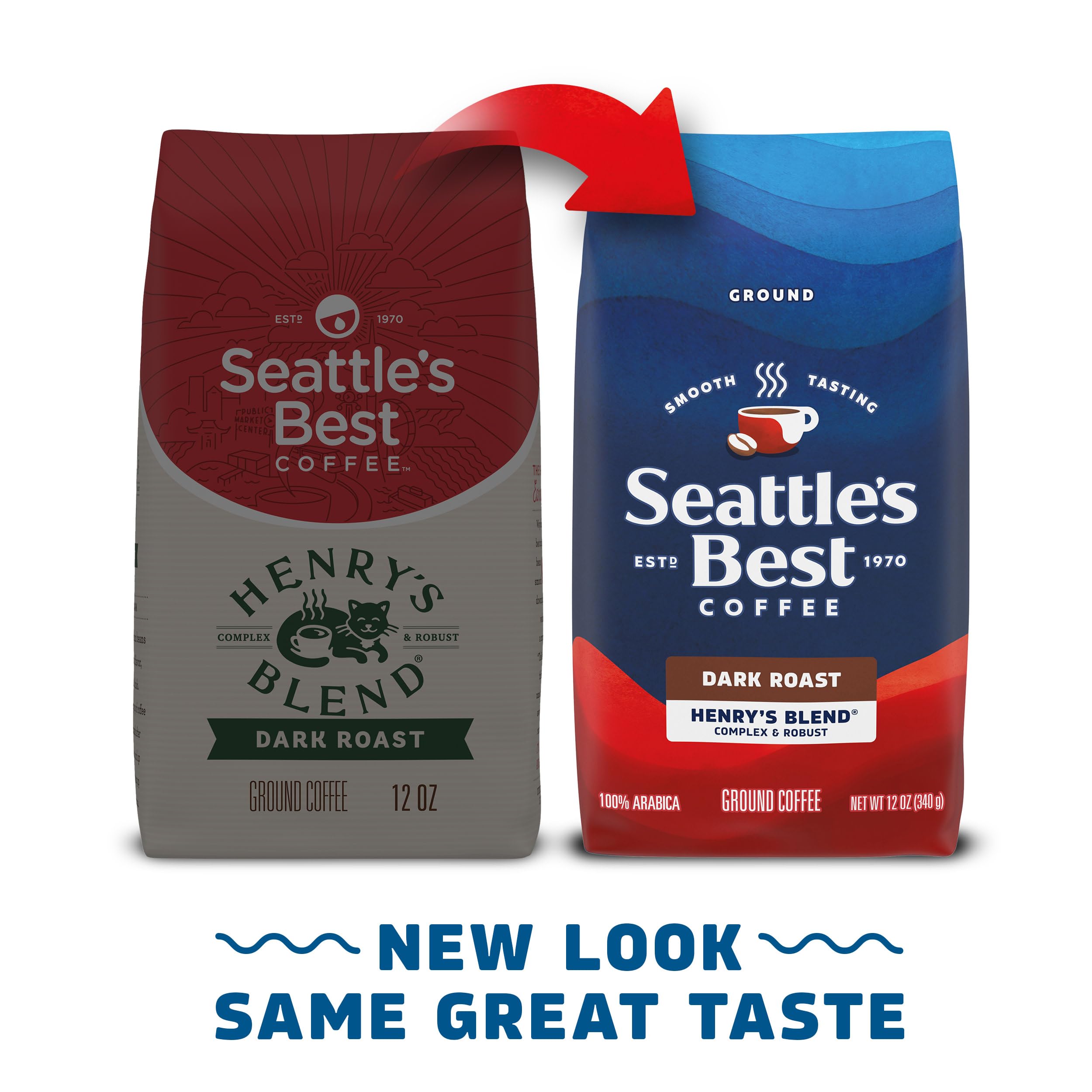 Seattle's Best Henry's Blend ground coffee bags offer smooth, robust roast.