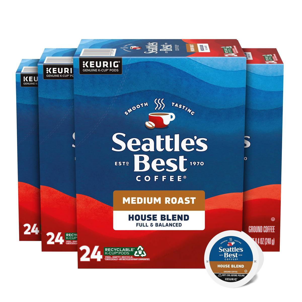 Seattle's Best House Blend box front, ready for a smooth morning routine.
