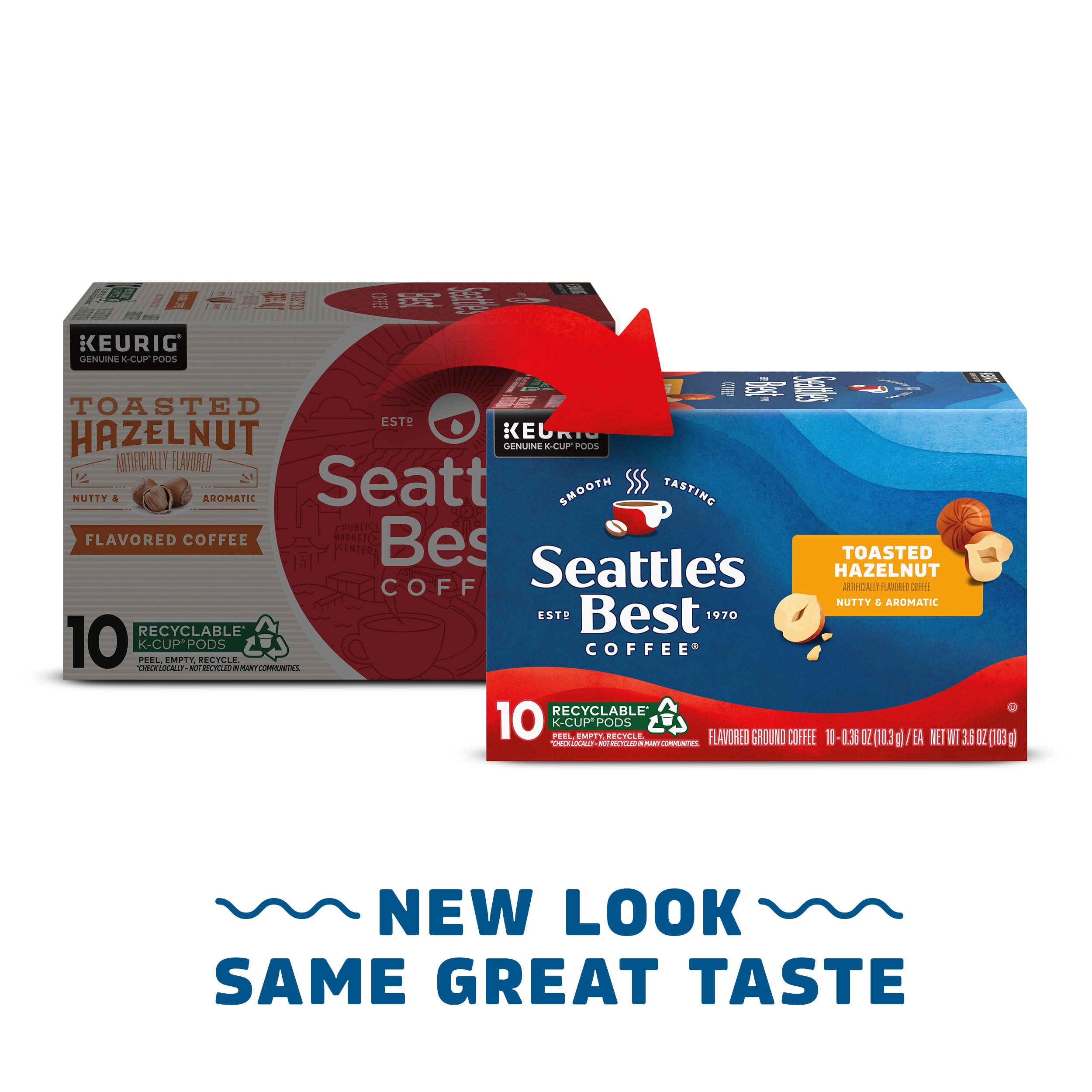 Seattle's Best Toasted Hazelnut K-Cup pods brewing a fast, flavorful cup.