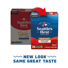 K-Cup pods on countertop for quick, smooth brews with Seattle's Best House Blend.