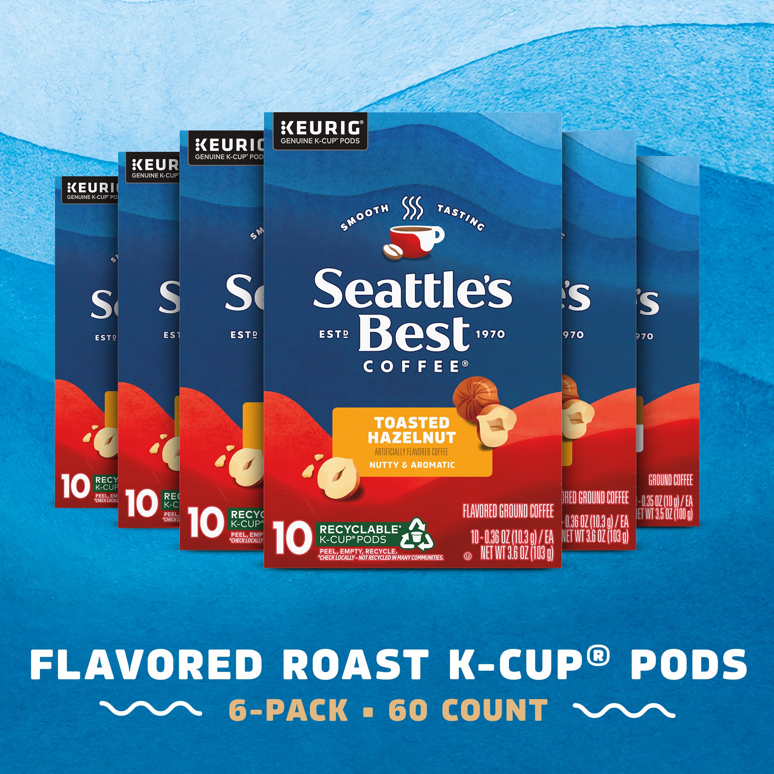 Seattle's Best Toasted Hazelnut pods ready in a tray for quick, smooth cups.
