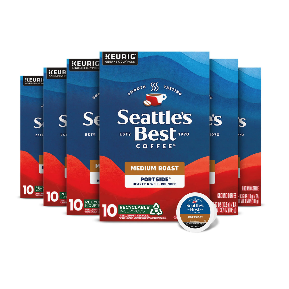 Seattle's Best Portside K-Cup pods front view for quick, smooth mornings