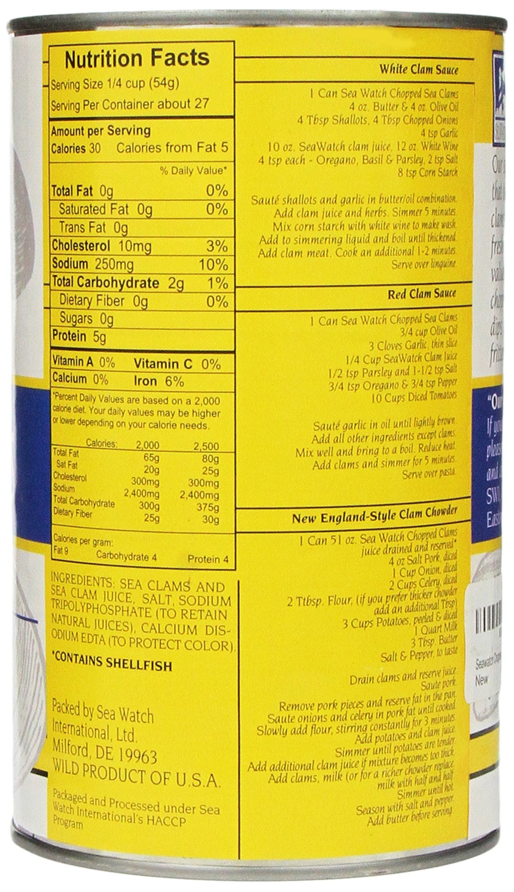 SeaWatch chopped clams ready-to-use, perfect for chowders, pastas, and seafood dips
