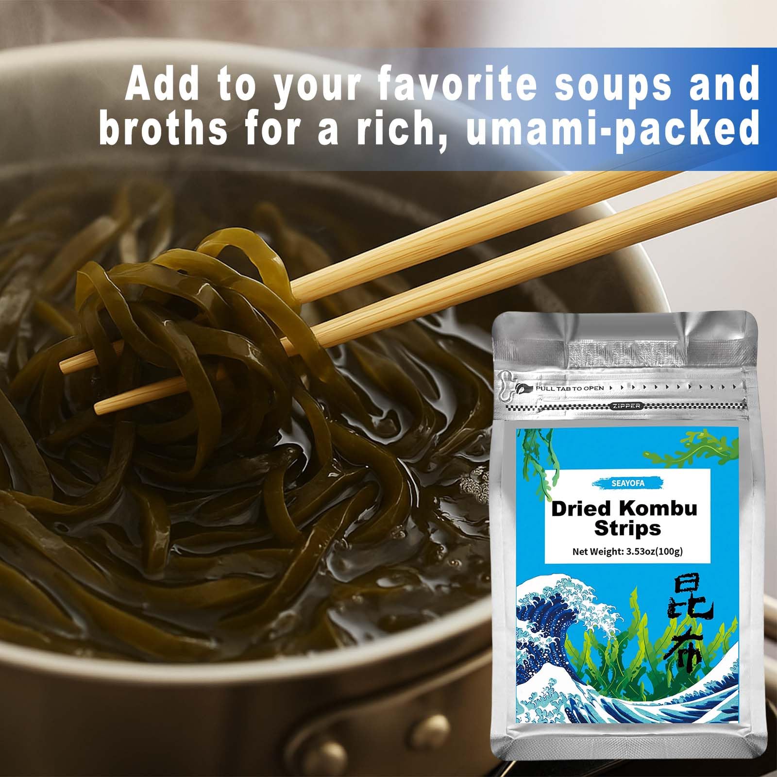SEAYOFA dried kombu added to bowls of rice and salads for depth.