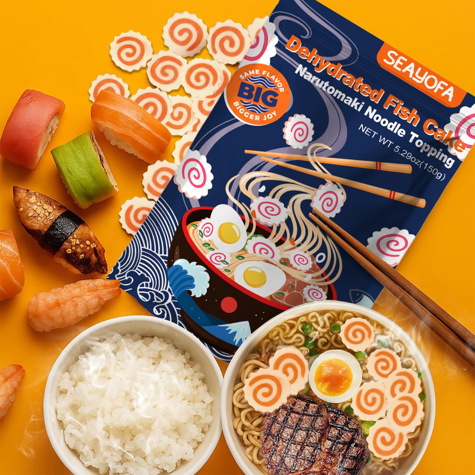 SEAYOFA Narutomaki ingredients highlight fish paste and swirl design for authentic flavor.