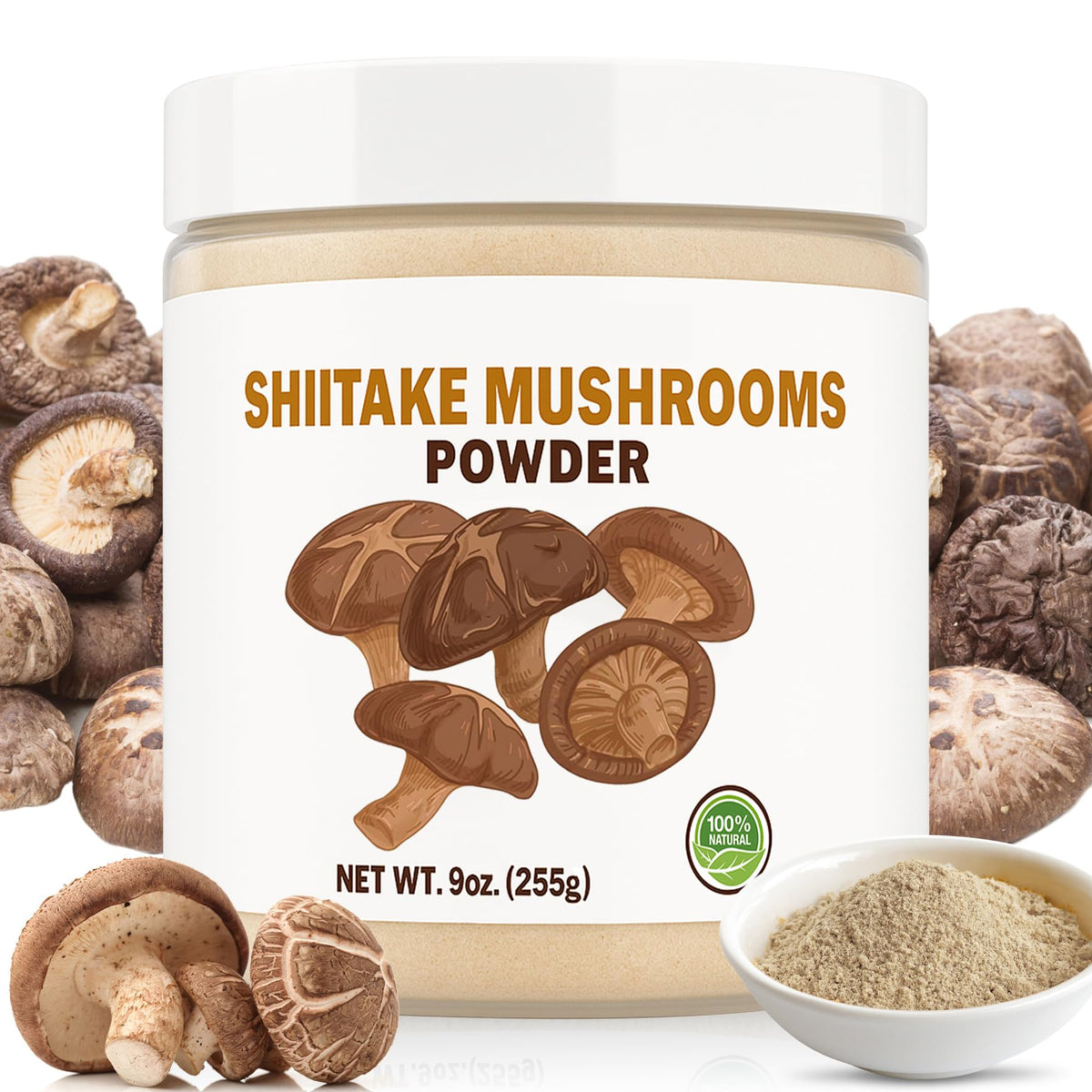 SEAYOFA shiitake powder jar front showcases airtight freshness.