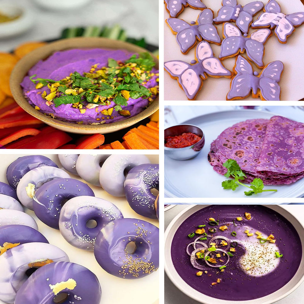 SEAYOFA Ube powder in cupcake batter for bright color.