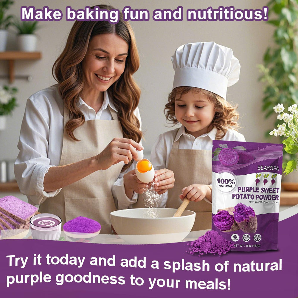 SEAYOFA Ube powder in smoothie for natural color boost.