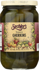 Sechlers Sweet Gherkins bottle ready for snacking with crisp crunch