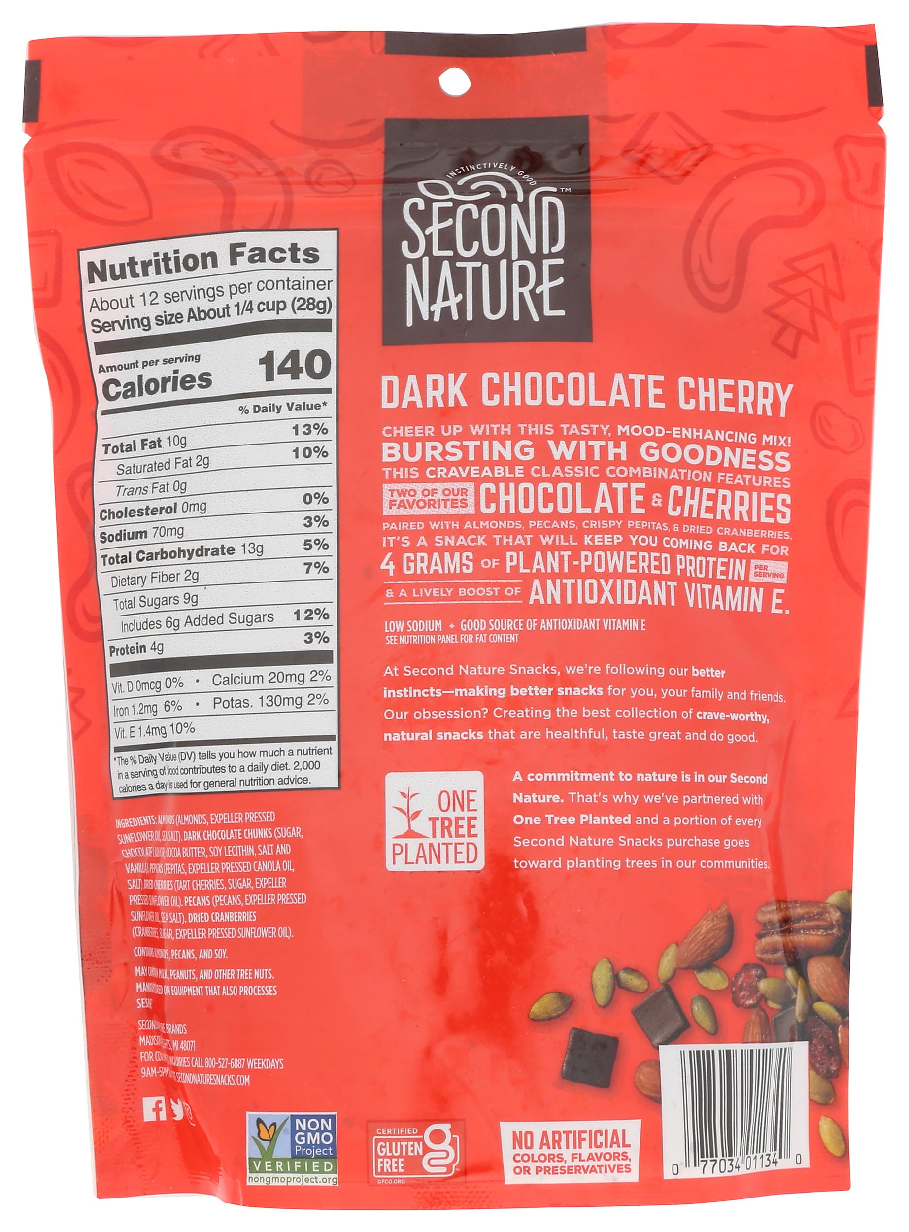 Close-up of cherries and nuts in Second Nature mix, highlighting a balanced flavor blend.