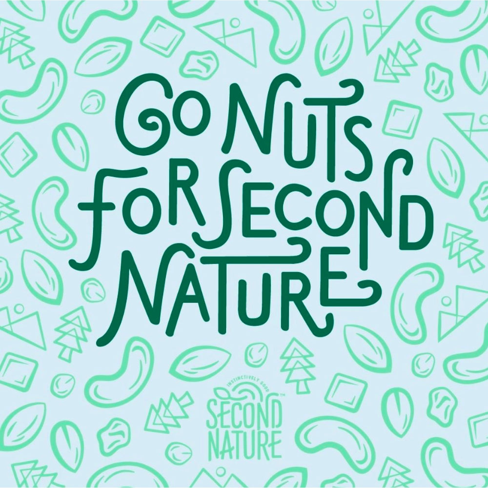 Second Nature gluten-free and non-GMO label emphasizes mindful snacking options.