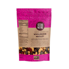 Second Nature trail mix featuring roasted peanuts and cashews provides savory, protein-rich snacking.