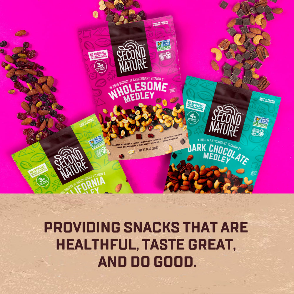 Second Nature trail snack idea shown for travel or lunch breaks.