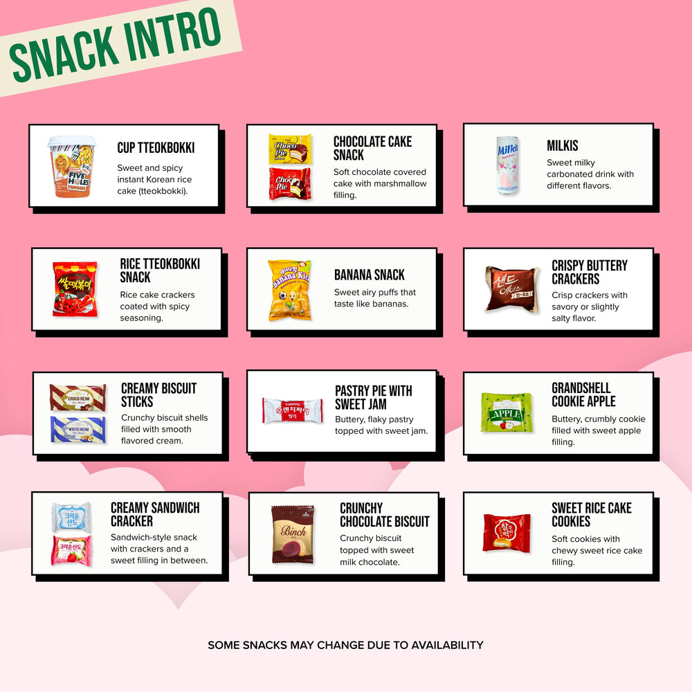 Seconde Nature Korean Snack Box contents spread, showing 38 snacks.
