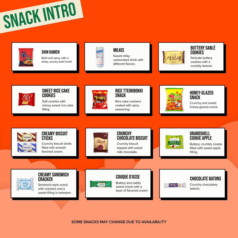 Seconde Nature Korean Snack Box contents chips, crunchy bites for movie nights.