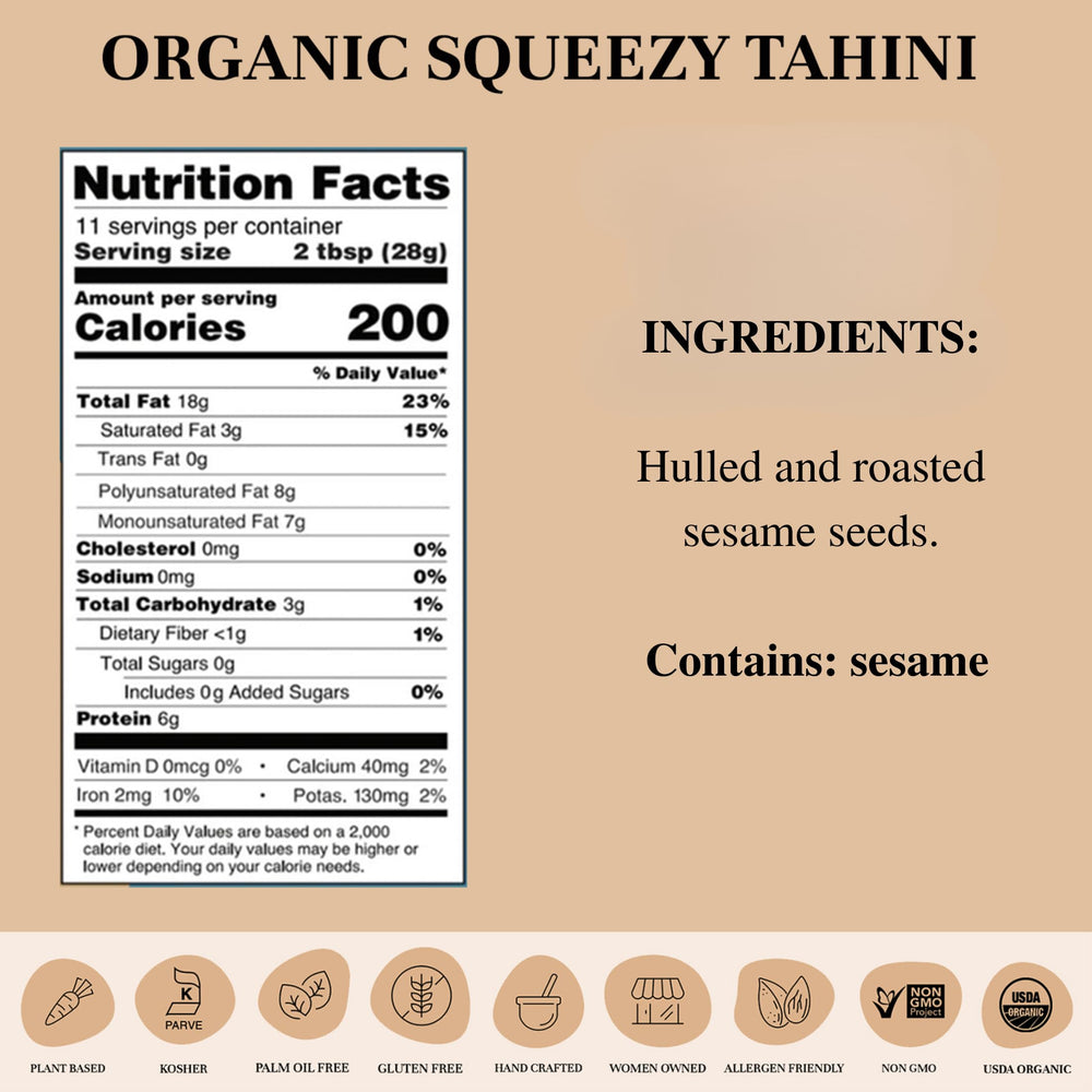 Seed + Mill organic tahini paste swirl highlighting smooth consistency for spreads