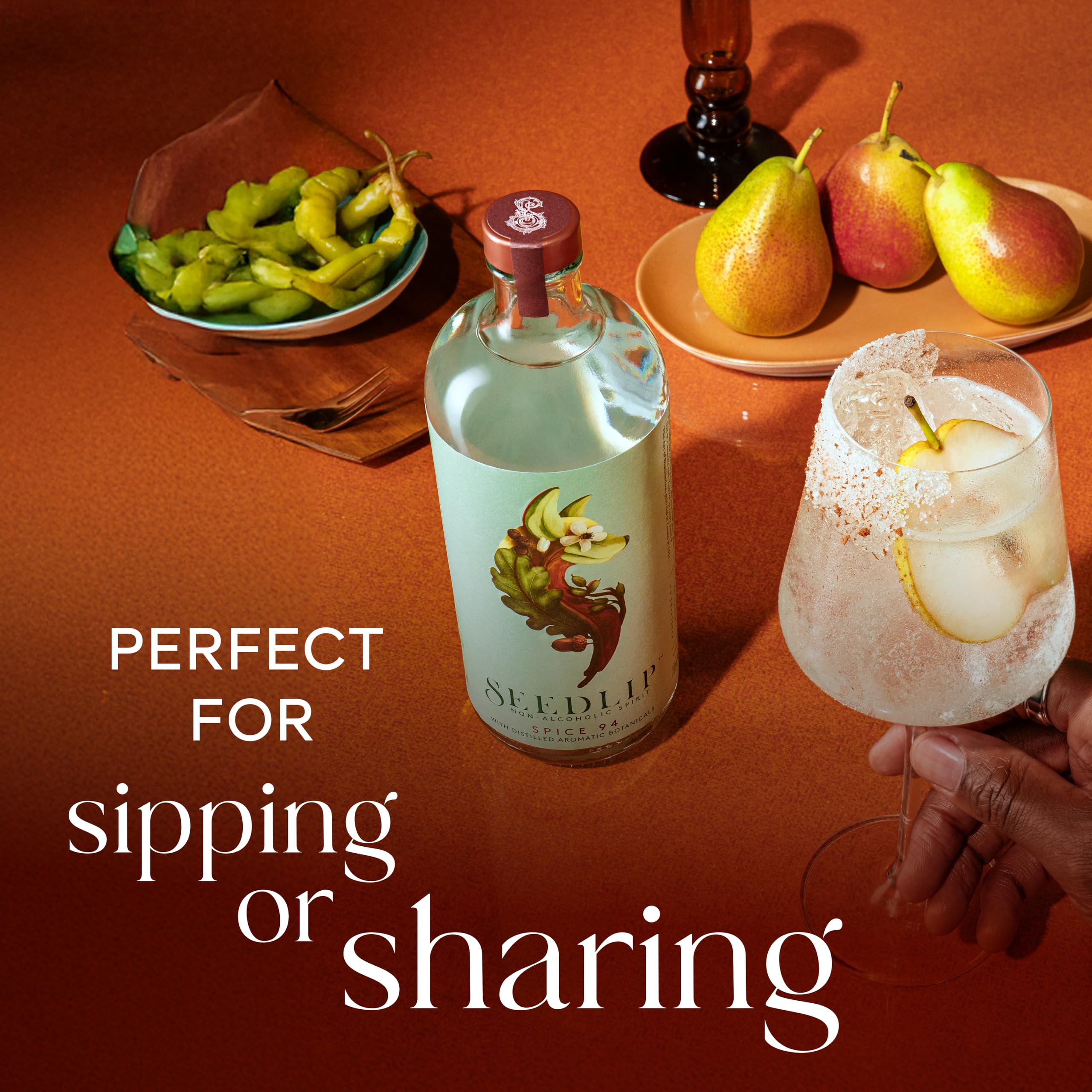 Seedlip Spice 94 garnish-ready bottle inspires stylish, flavor-forward beverages.