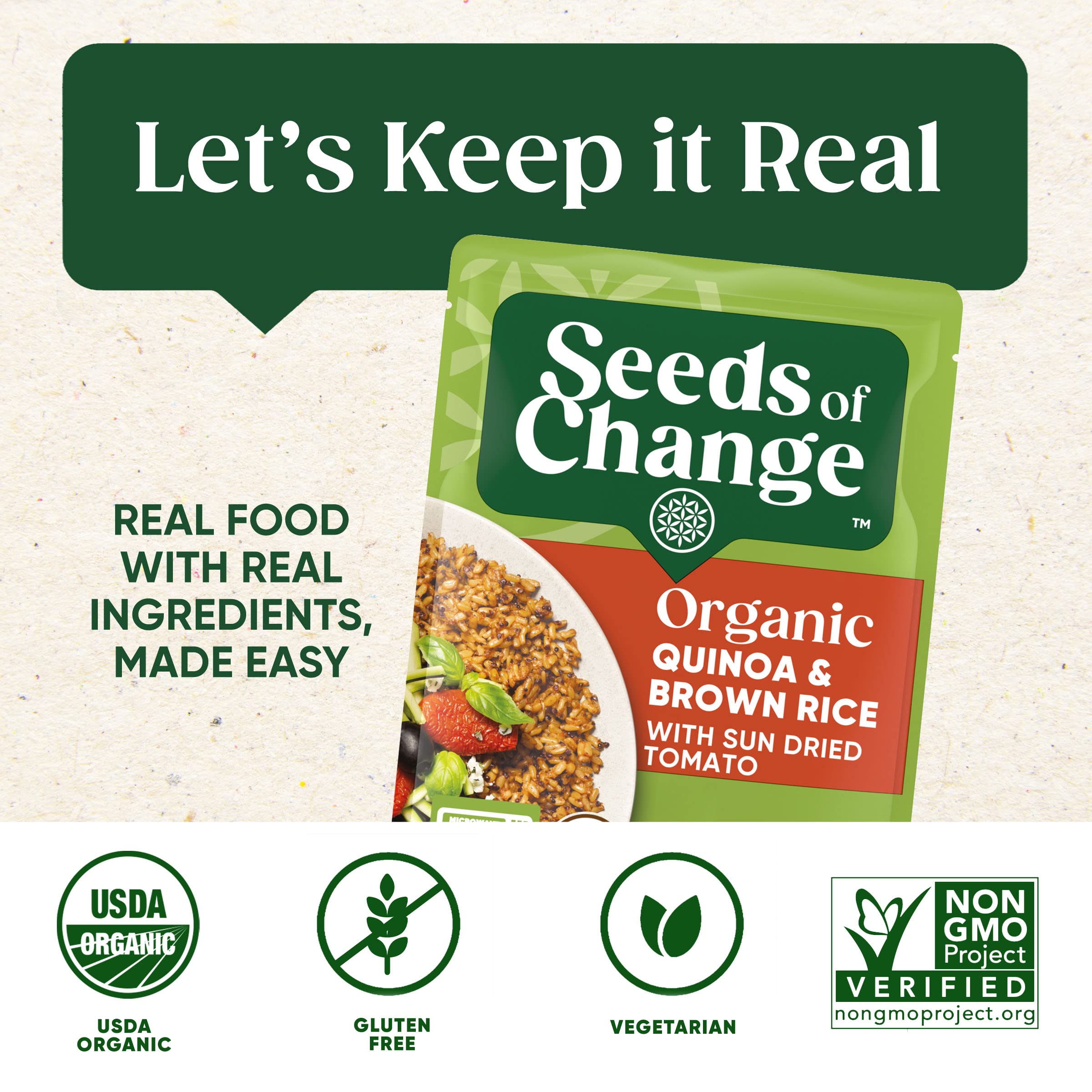 SEEDS OF CHANGE BPA-free pouch keeps prep clean and simple.