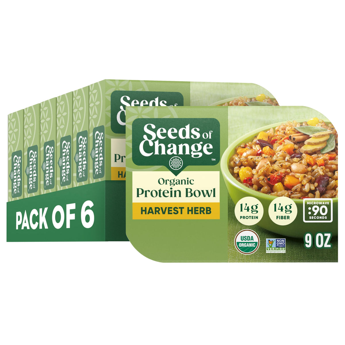 SEEDS OF CHANGE Harvest Herb bowl, front view, ready for a quick, satisfying lunch.