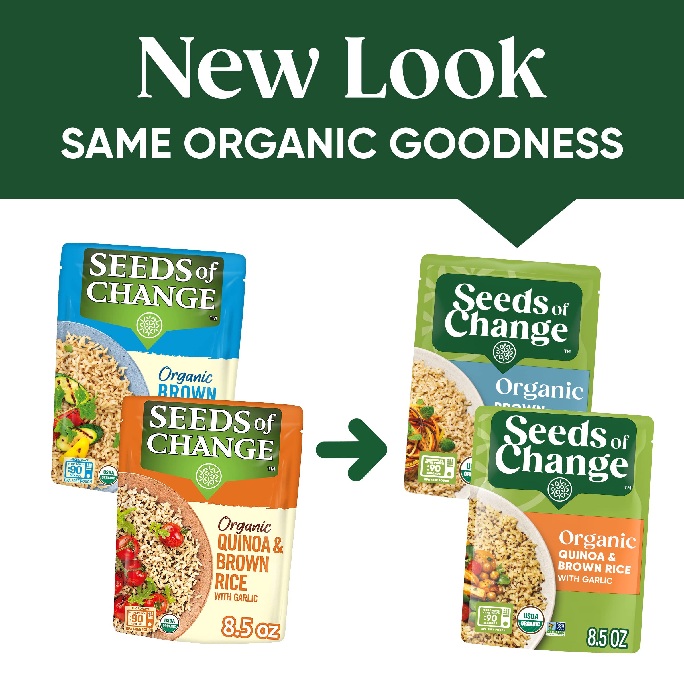 SEEDS OF CHANGE microwave-ready pack enables fast prep for busy weeknights.